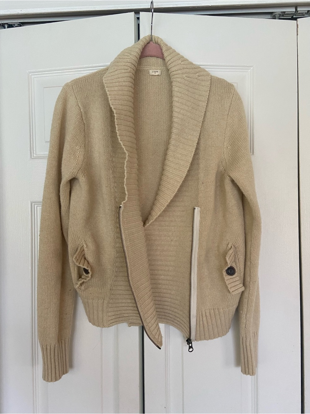 J. Crew Cream Shawl-Collar Zip Cardigan